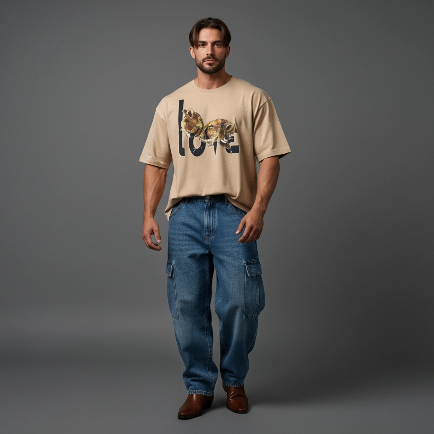 Couple Cheetah “Love” Men Oversize Fit T-Shirt