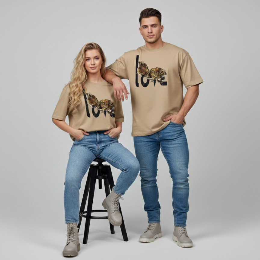 Couple Cheetah “Love” Unisex Oversize Fit T-Shirt