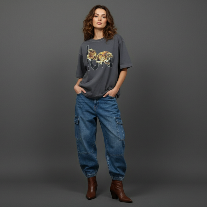 Couple Cheetah “Love” Women Oversize Fit T-Shirt