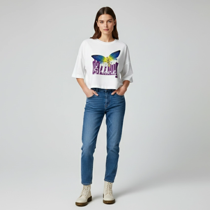 Dazzling Shine Women Oversize Crop Tee